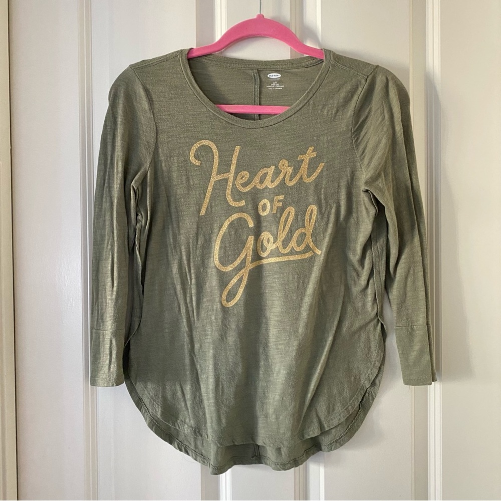 🌸3/$30🌸 Old Navy Girls Gold Olive Green Long Sleeve Shirt